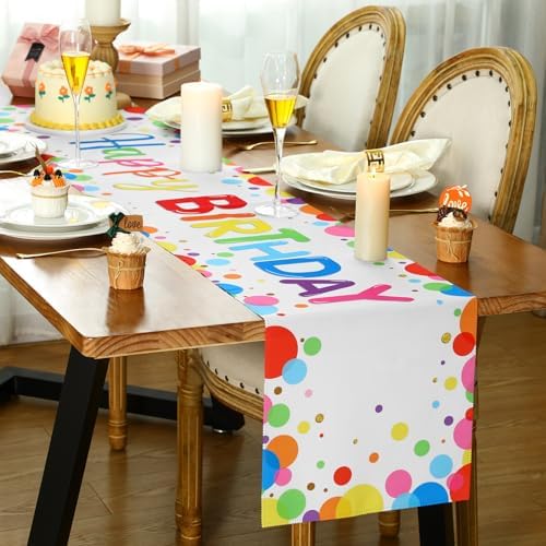 Oudain 3 Pcs Polka Dot Happy Birthday Table Runner 71x13 Inches