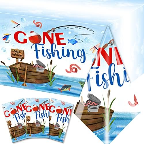 GREHUMOR 3Pcs Gone Fishing Tablecloth for Party Decorations