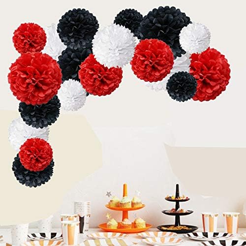Tissue Paper Pom Poms Red Black White 18 Pcs Set