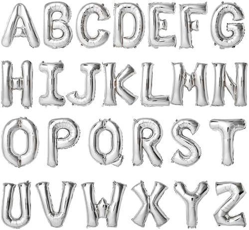 16 Inch Silver Letter Balloons A-Z Set for Parties