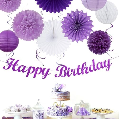 Purple Lilac Lavender White Birthday Party Decor Kit 21pcs