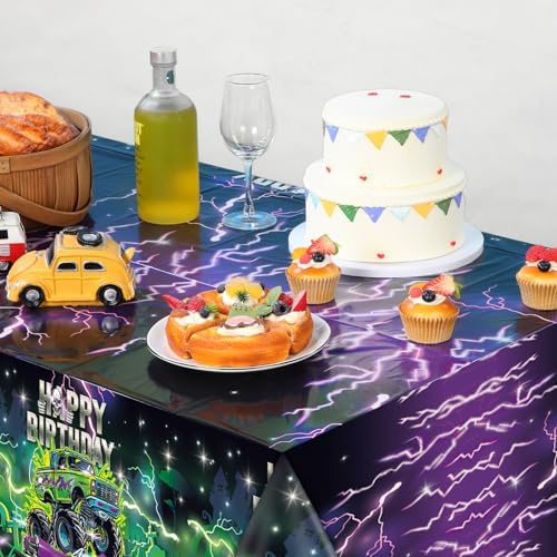 3 Monster Truck Birthday Tablecloths 54x108 Inch Party Covers
