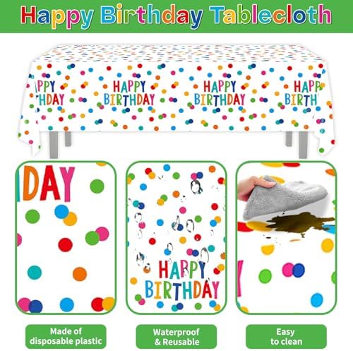 Happy Birthday Tablecloth Set of 2 with Confetti Design