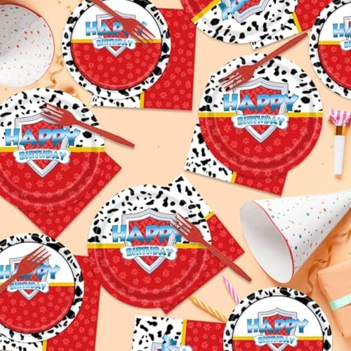 96 Pcs Red Dog Paw Birthday Party Kit for 24 Guests