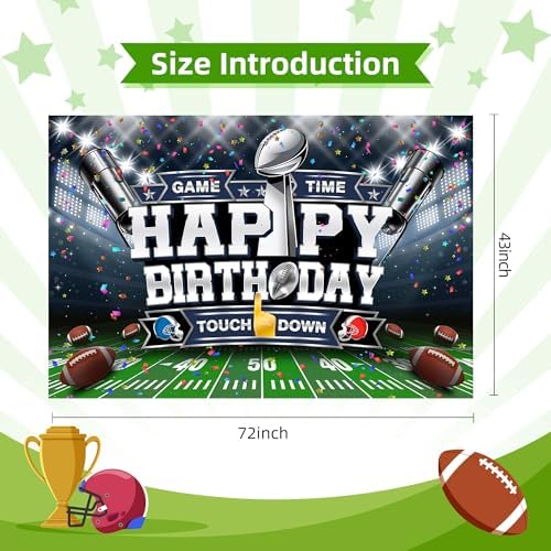 Football Birthday Backdrop Banner for Boys Girls Men 72x43in