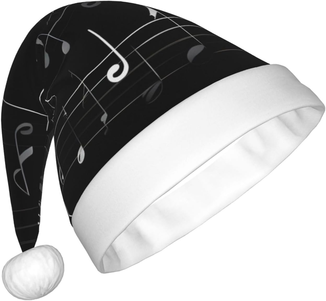 QINZHENG Black Music Notes Print Santa Hat for Women