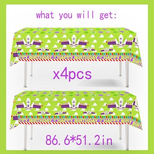 4pcs Purple Sky and White Clouds Cow Cartoon Party Tablecloths