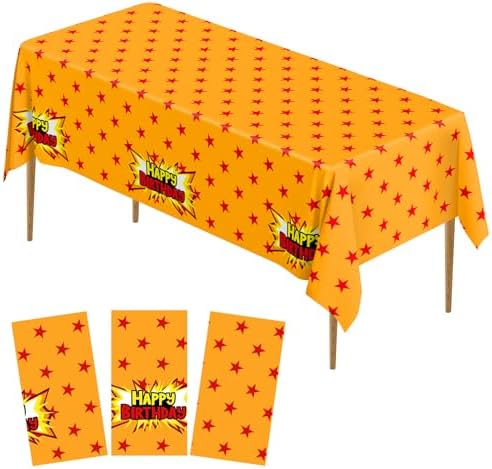 3Pcs Anime Party Tablecloth Yellow Red Stars Print