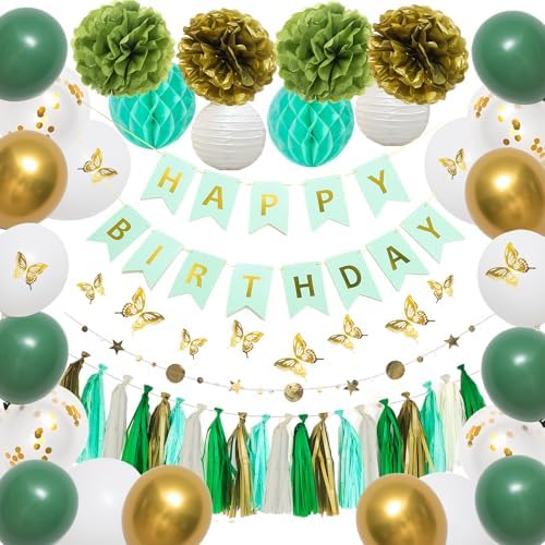 45PCS Sage Green Gold Birthday Decor Set