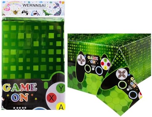 WERNNSAI Video Game Table Cover 108x54 Inch Disposable Plastic Tablecloth