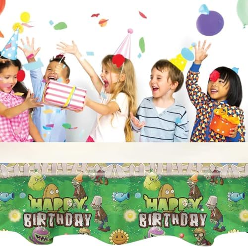 Deenor 2Pcs Plants Zombies Tablecloth for Birthday Party