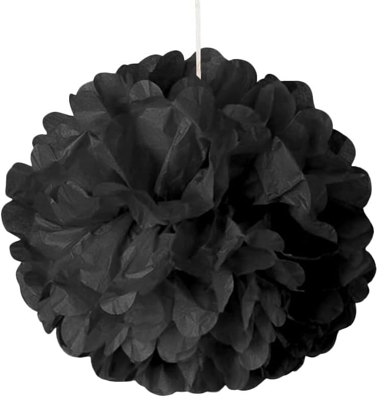 5 Pack 12 Inch Black Tissue Pom Pom Christmas Decor
