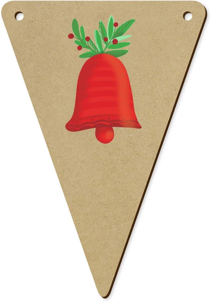 5 Piece Red Christmas Bell With Greenery Wooden Bunting Flags