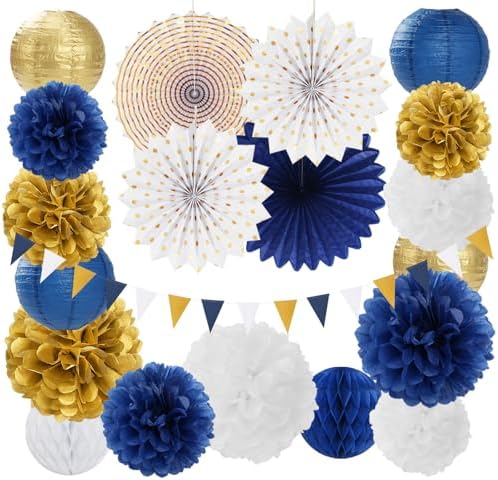 Blue White Gold Party Decorations 20pcs Kit