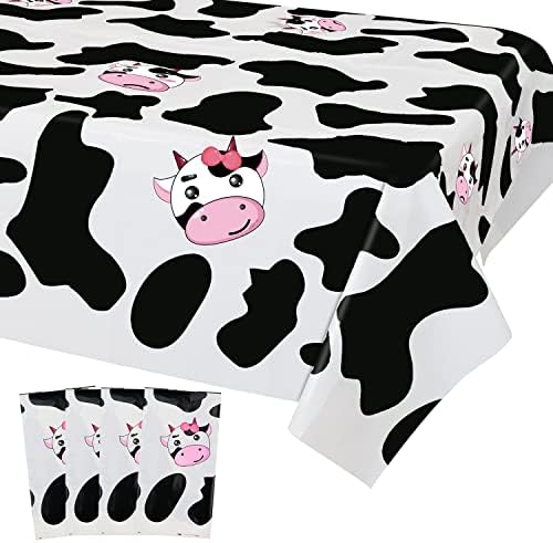 Inspireyee Cow Print Plastic Tablecloth Pack of 4 86x51 Inches