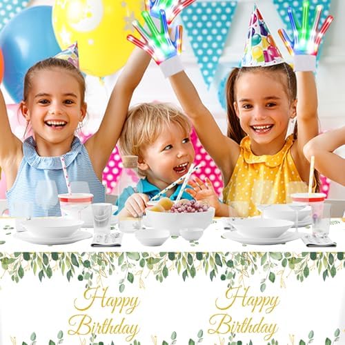 3 Pack Sage Green Glitter Tablecloths with Happy Birthday Text