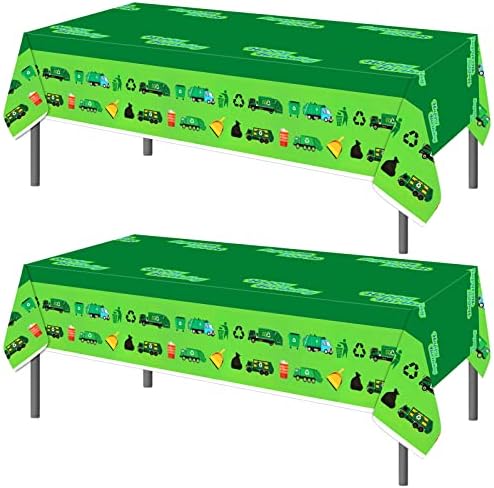 PHOGARY 2 Pack Garbage Truck Tablecloths for Birthday Party Supplies