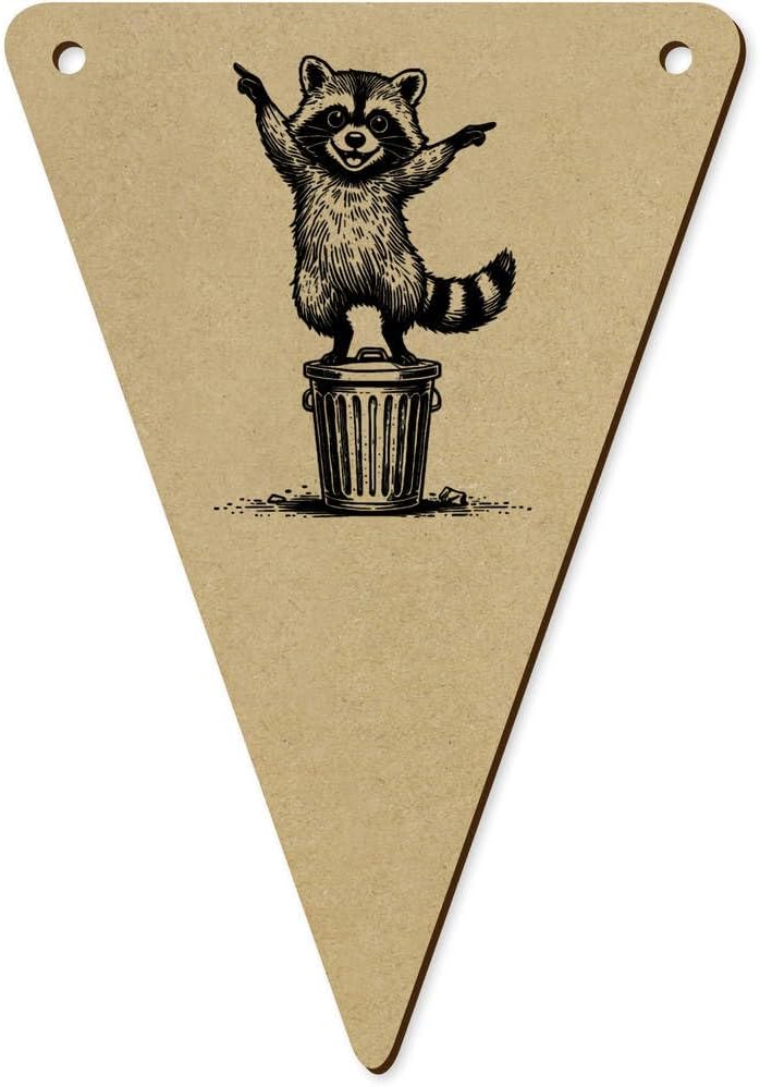 5 Piece Dancing Raccoon On Trash Can Wooden Bunting Flags