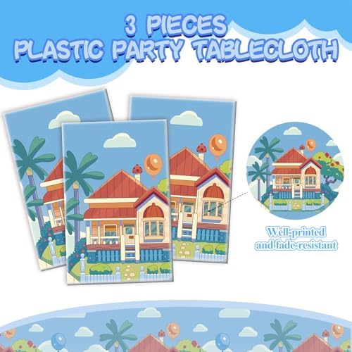 3 Pack Blue Dog Themed Tablecloths for Kids Birthday Party