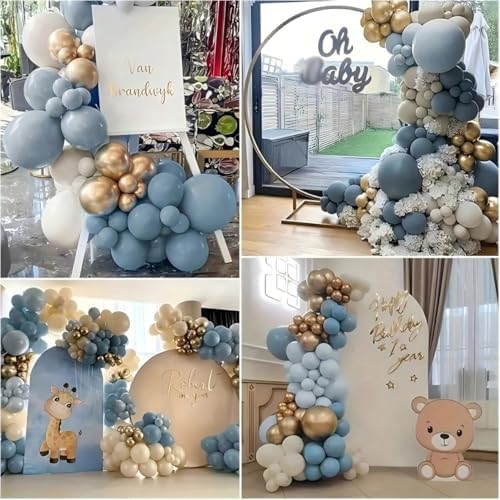 12 Inch Dusty Blue Gold Balloons Party Decor Set