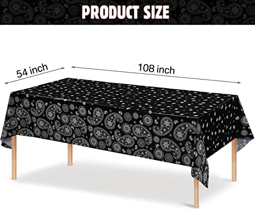 Tatuo Western Party Tablecloth Bandana Plastic Cover 108x54 Inches 3 Pack