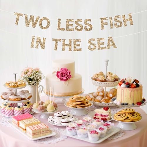 Pre-Strung Two Less Fish In The Sea Banner - Gold Glitter