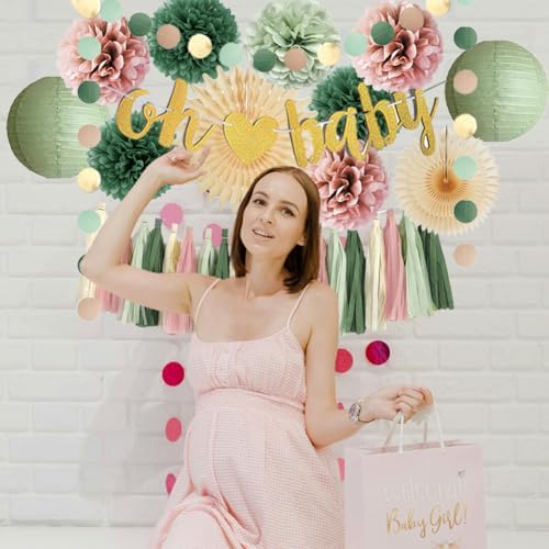 Dusty Pink and Sage Green Baby Shower Decor Kit