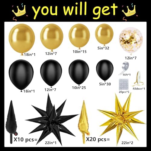 Bonropin Black and Gold Balloon Garland Arch Kit 158pcs