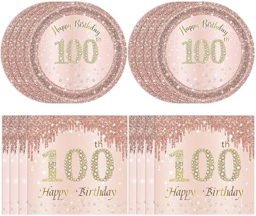 100th Birthday Decorations Rose Gold Party Supplies