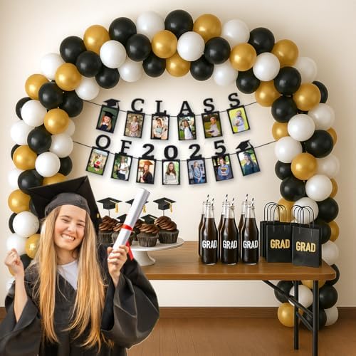 Class of 2025 Graduation Photo Banner with Pre-Strung Ribbons