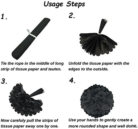 Tissue Paper Pom Poms Red Black White 18 Pcs Set