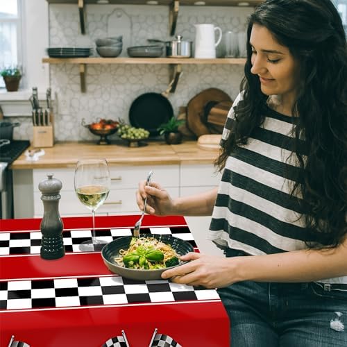 3 Pack Checkered Race Car Tablecloths for Birthday Parties