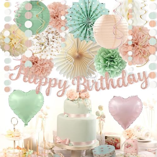 Sage Green Blush Pink Birthday Decorations for Women Girls
