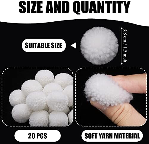 Syhood 20pcs White Yarn Pom Poms Balls for DIY Crafts