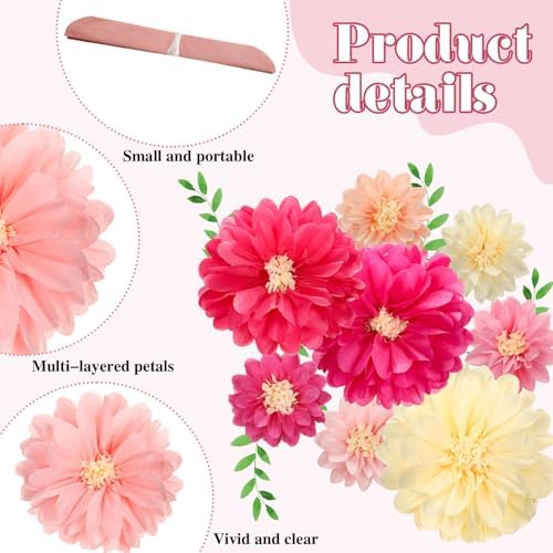 Watersay 12 Pcs 10 20 Inch Giant Mexican Fiesta Paper Flowers