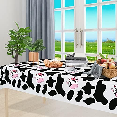 Inspireyee Cow Print Plastic Tablecloth Pack of 4 86x51 Inches