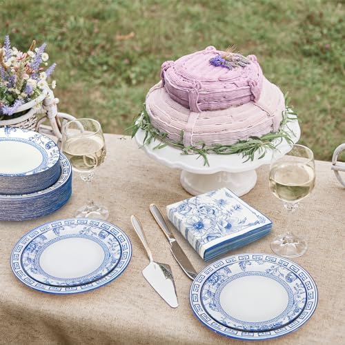 180PCS Blue White Floral Party Supplies Serve 60