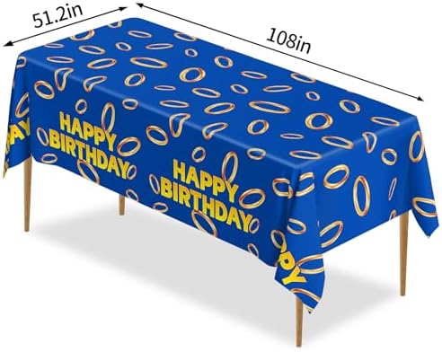 3 Pcs Blue with Gold Ring Print Tablecloth for Birthday Parties