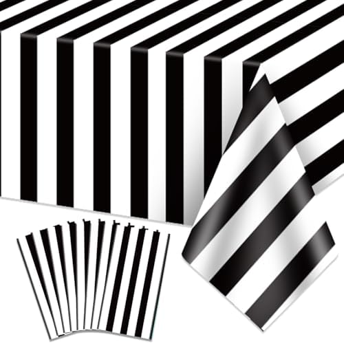 4 Pcs Black and White Stripes Tablecloths 51x86in