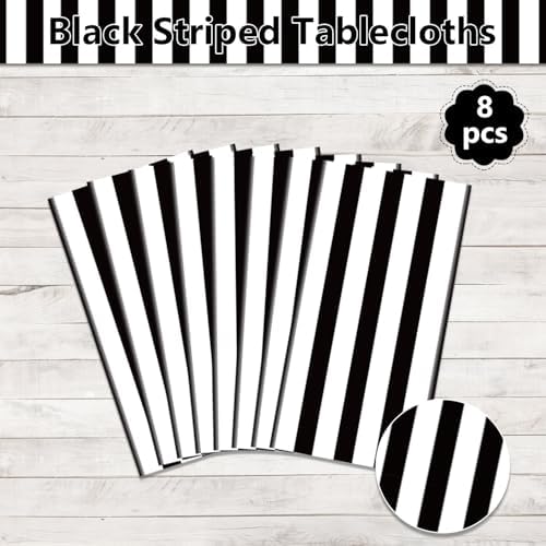 4 Pcs Black and White Stripes Tablecloths 51x86in