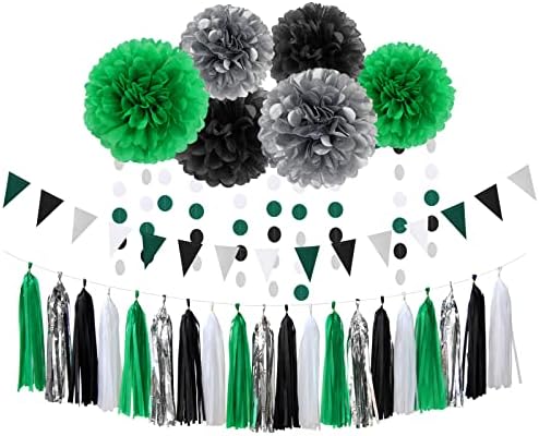 Black Green Silver Football Party Decorations 30pcs