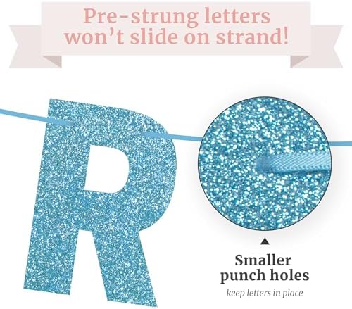 Light Blue Glitter Happy Birthday Banner - Pre-Strung