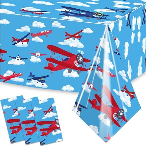 Letromp 3 Pcs Airplane Tablecloth 54x108 Inch Party Decor