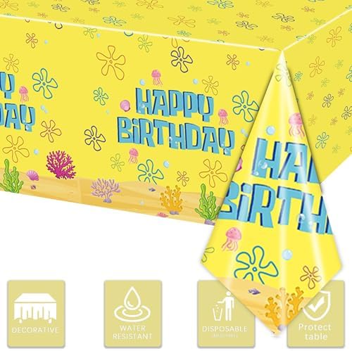 3PCS Yellow Cartoon Party Tablecloth Set for Kids Birthday