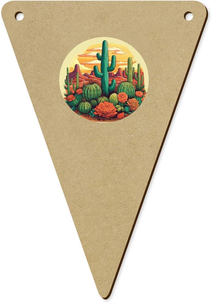 5 x 140mm Cactus Garden Wooden Bunting Flags