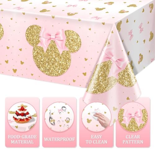3 Pink Mouse Head Tablecovers for Kids Birthday Party