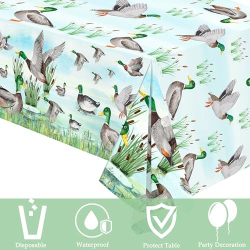 2pcs Mallard Duck Party Tablecloths 1st Birthday Decor
