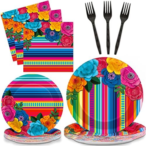 96 Pcs Mexican Fiesta Plates Napkins Party Decor