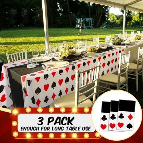 Hosuly 3 Pcs Casino Tablecloths Poker Theme Black 51x108 Inch