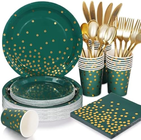 175Pcs Green Plates Napkins Party Supplies Set